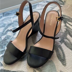 Cole Haan black wedge with ankle strap